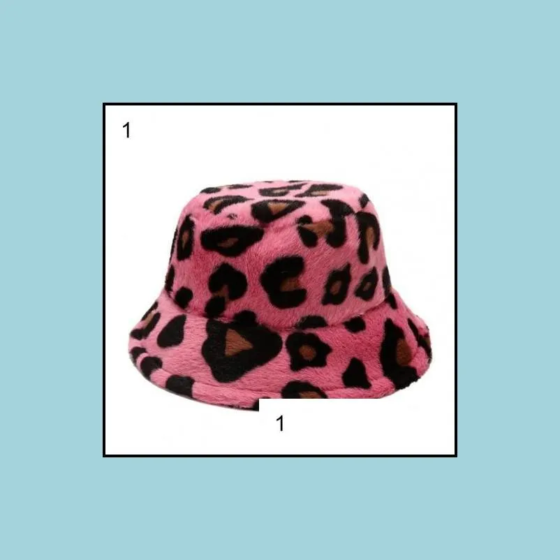 Wide Brim Hats Autumn Winter Cool Warm Leopard Print Bucket Hat Lady Faux Fur For Beach