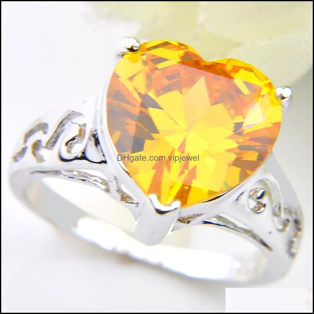 wholesale mix color 10 pcs/lot valentine`s day gift jewelry love heart topaz cubic zirconia gemstone 925 silver plated fashion women