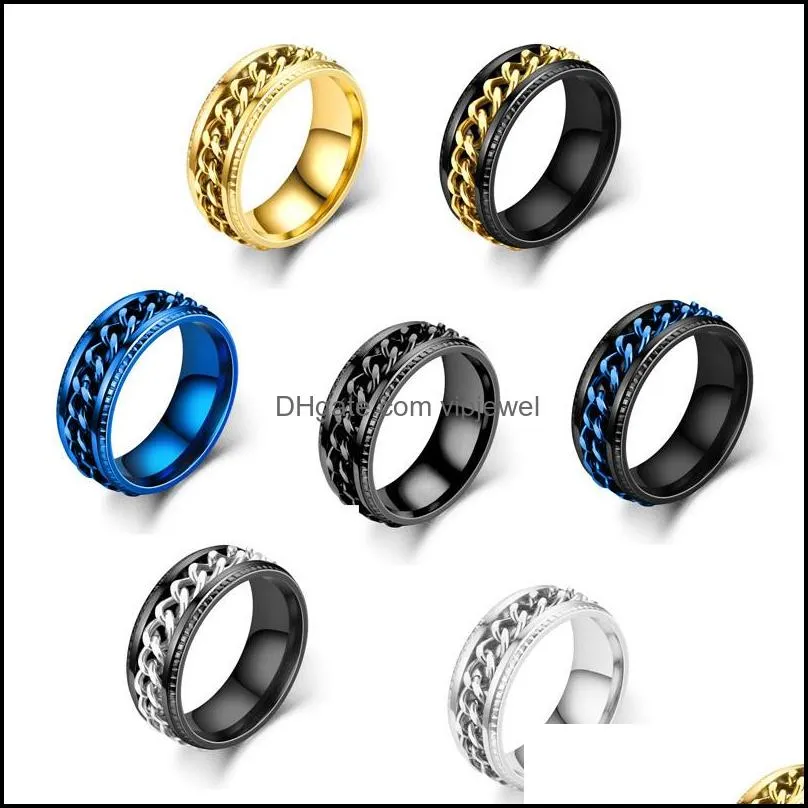 handmade jewelry wholesale 8mm spinner ring stainless steel fidget ring anxiety ring for men with curb chain inlay mens wedding band