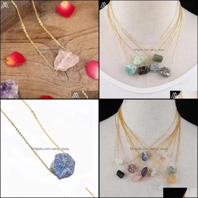 18k gold link natural stone irregular druzy pendant necklace pink crystal amthyst healing crystal chakra charms pendulum necklaces for women