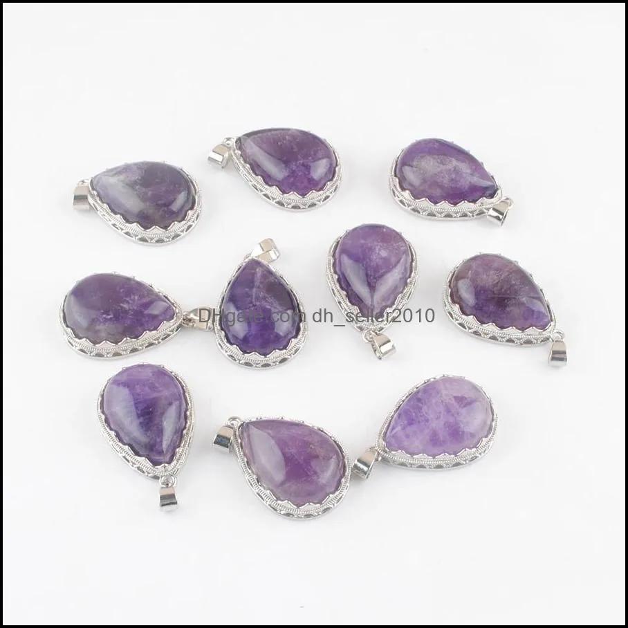 natural stone amethyst water drop pendants charms fit necklaces women man jewelry wholesale assorted dn3712