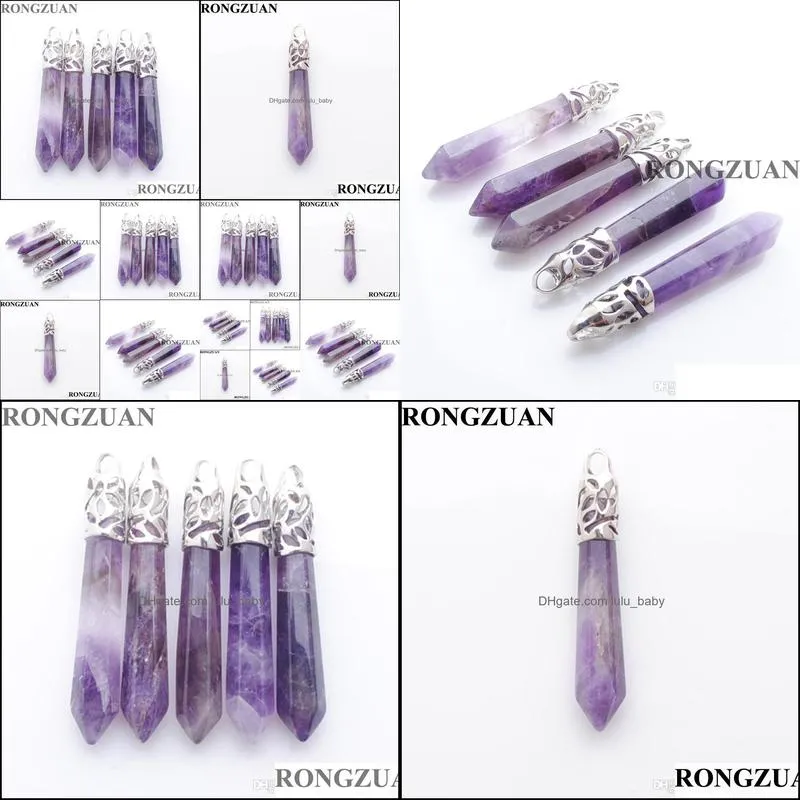 reiki amethyst pendant natural gemstone beads long hexagonal prism healing point necklace pendants men women jewelry dn3012