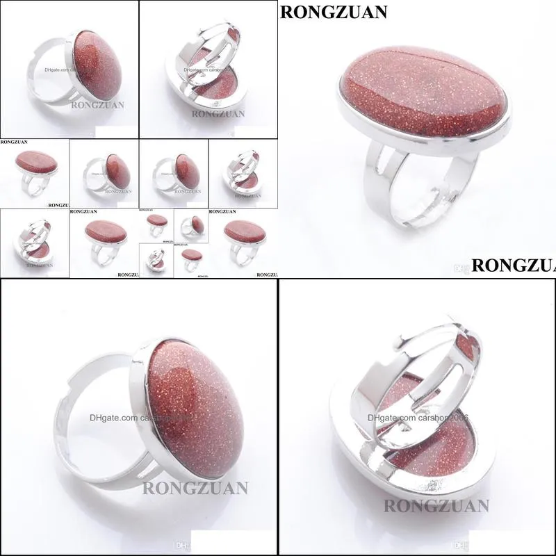 wedding rings women man fashion jewelry natural cabochon stone finger rings oval golden sand bead dx3076