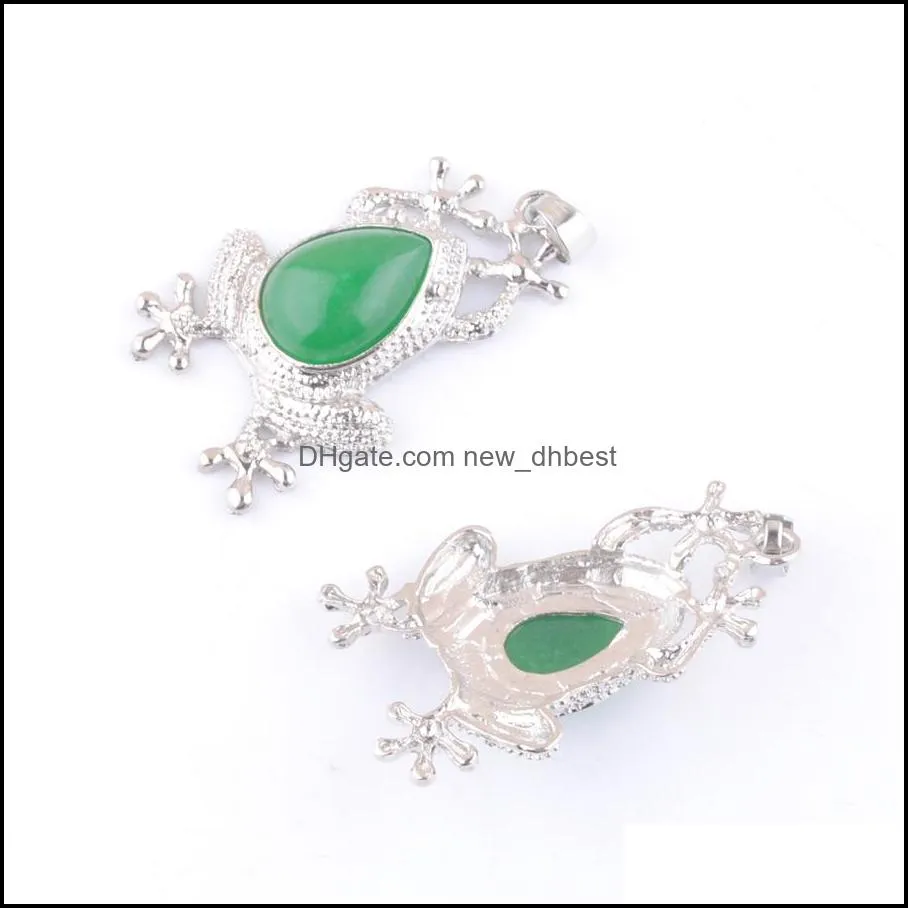 green jade natural gemstone pendants cute animal design frog shape charm fit necklaces wate drop stone beads reiki dn4616