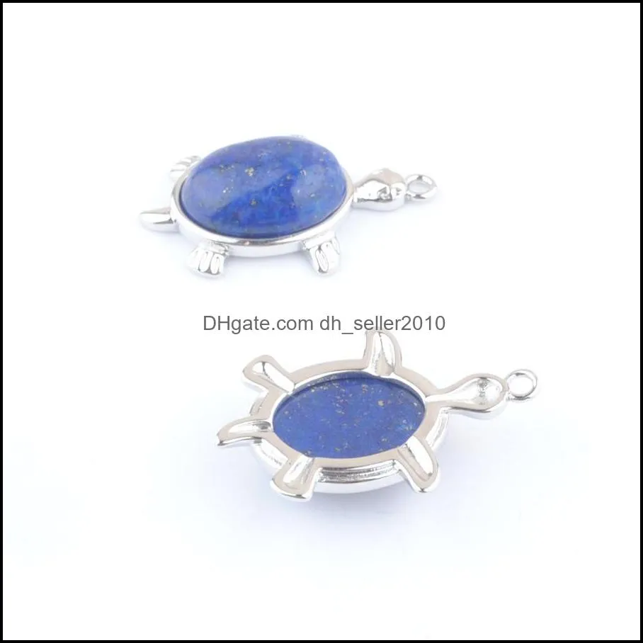 tiny turtle pendants natural gemstone lapis lazuli reiki lucky animal cute tortoise charm jewelry dn4309