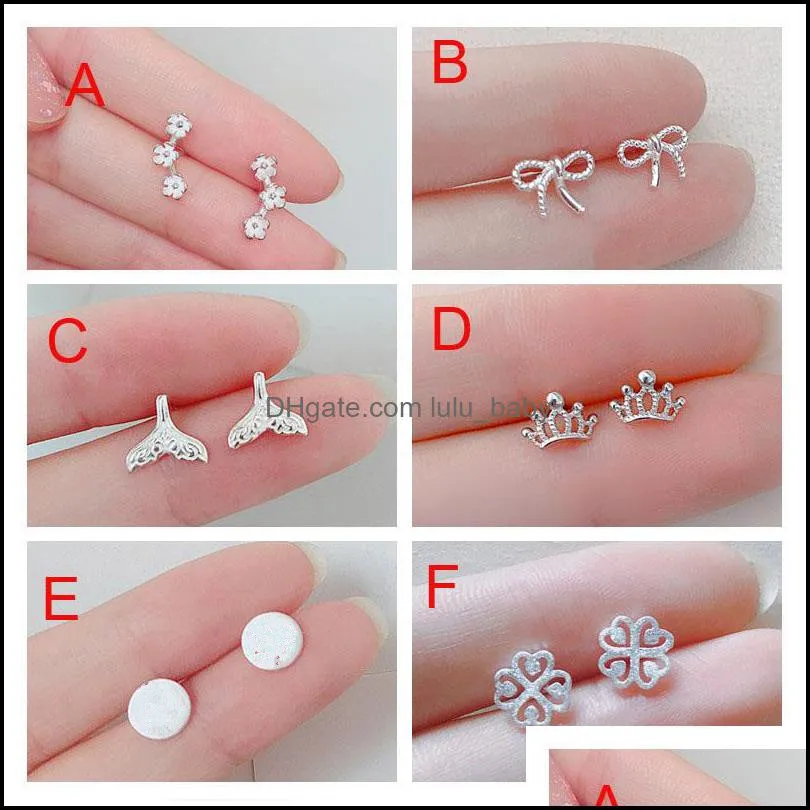 fashion 925 silver needle korean earrings women girls cute bowknot love heart silver stud earring 10-12mm