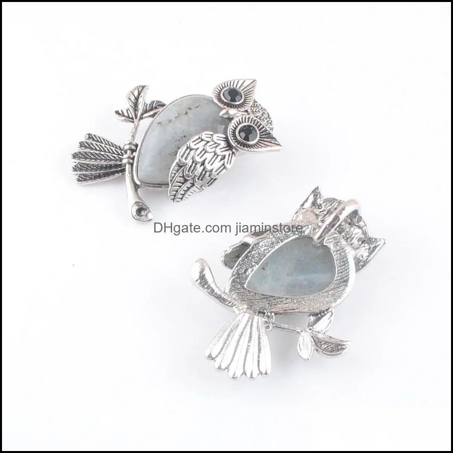 retro ancient copper plated owl cute pendants natural stone labradoirte beads for women man jewelry wholesale dn4553