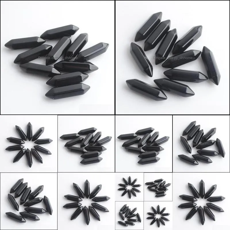 30x8mm hexagonal pillar chakra gemstones no hole black agate stones beads for women men fashion jewelry making du3320