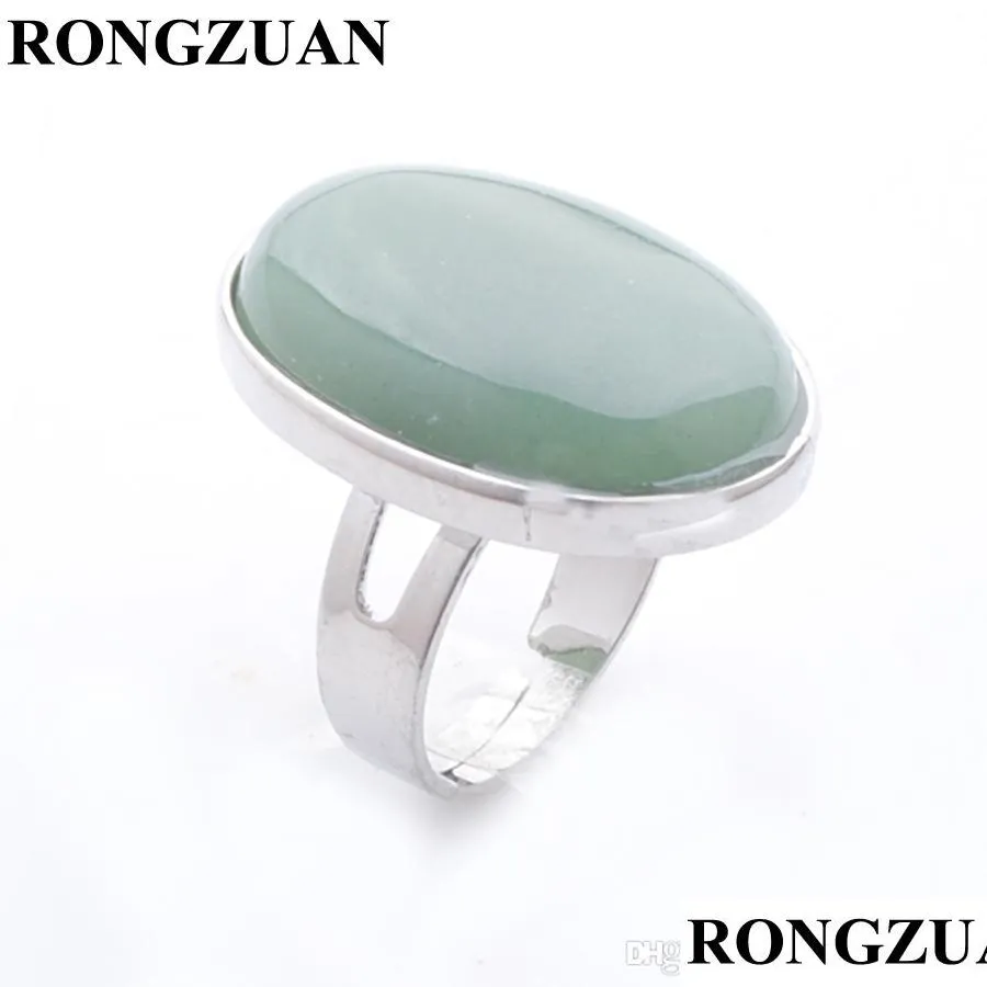 women`s finger rings natural aventurine cabochon stone oval bead adjustable party ring fashion jewelry silver color dx3075