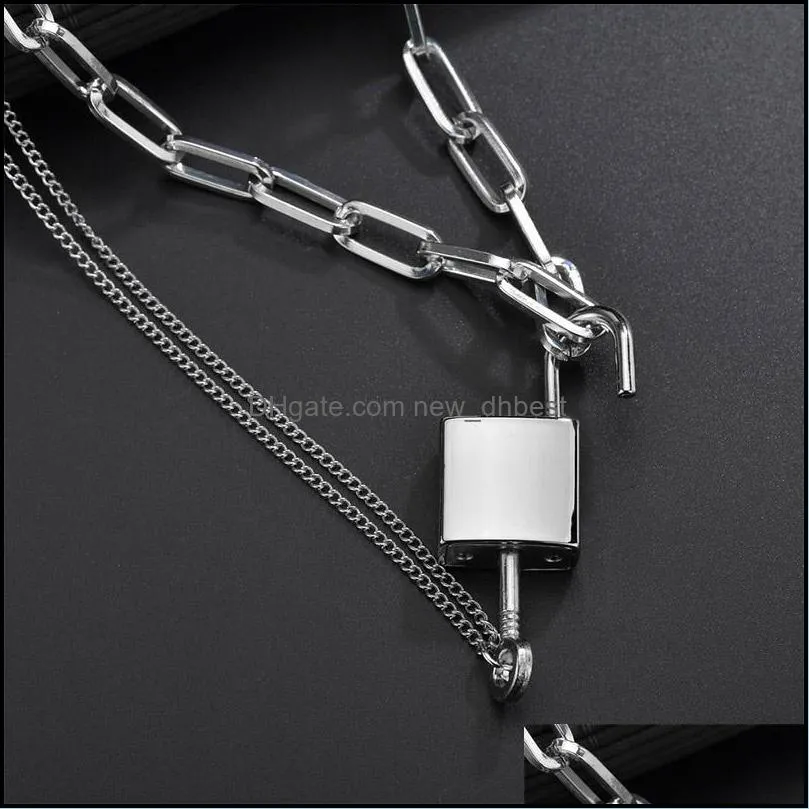 fashion key padlock pendant necklaces for women lock necklace layered chain on the neck punk 2020 fashion jewelry female