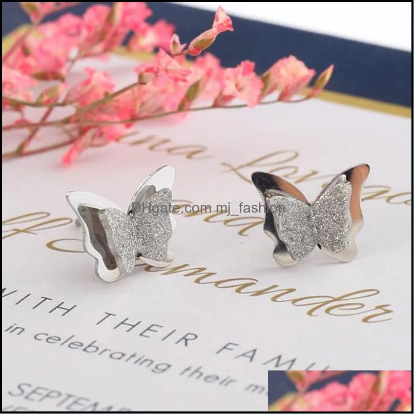 european american fashion gold 3d butterfly titanium stud earring luxury designer stainless steel matte finish butterfly animal