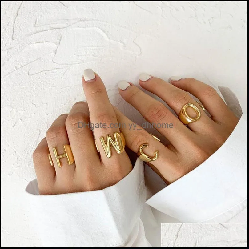 womens new fashion gold 26 letters ring personality alphabet a c h m y adjustable ring diy jewely