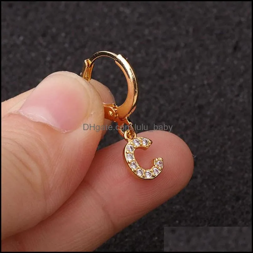 1pc new fashion classic letters dangle earrings silver gold diamond initials male female korean huggies loop hoop earring puncture