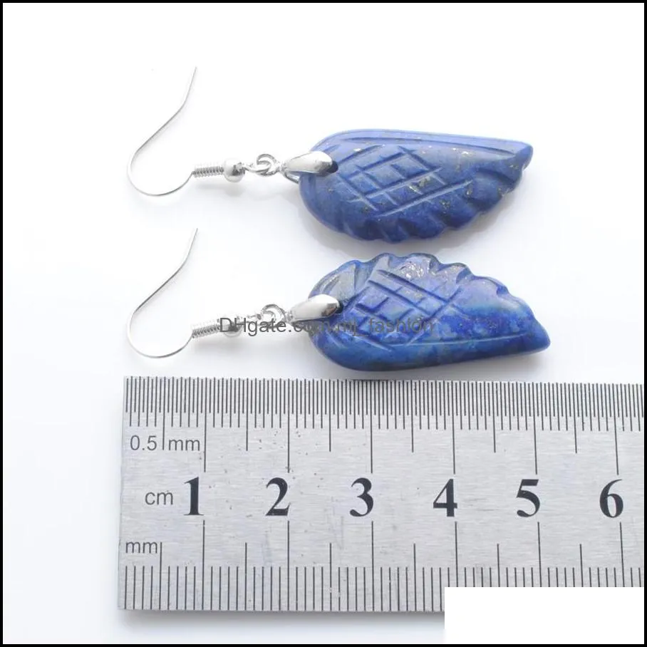 new popular fashion dangle earring for women natural gemstone lapis lazuli carved angel wings shape hanging earrings jewelry dr3296