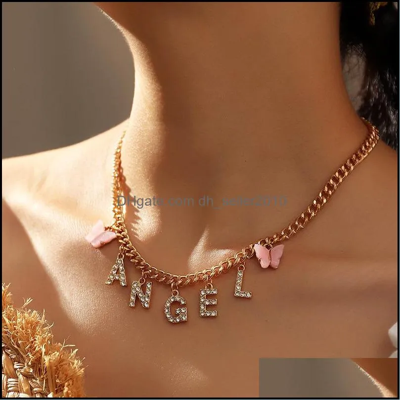 butterfly necklace letter pendant choker chain on the neck zircon jewelry for women boho baby