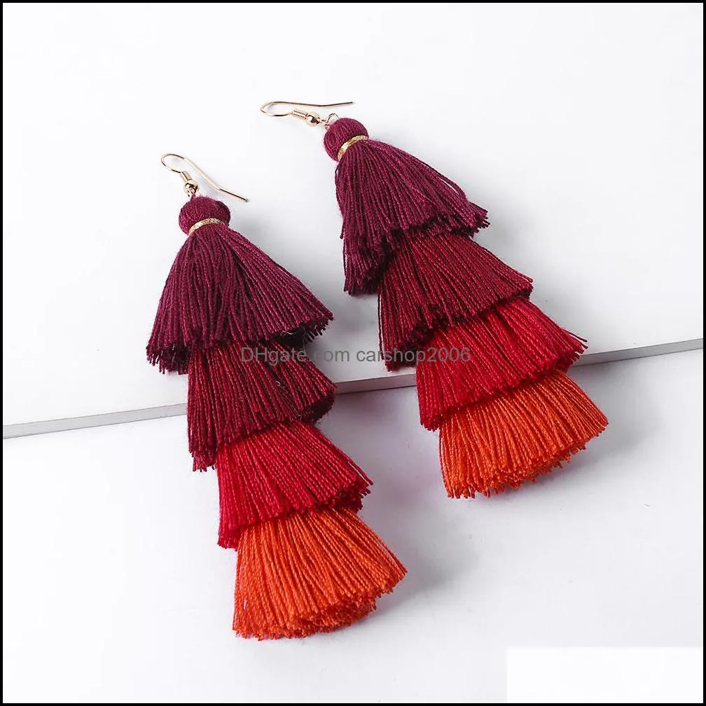 10 colors bohemian statement multi layer tassel earrings gradient color long tree christmas tree women handmade jewelry christmas