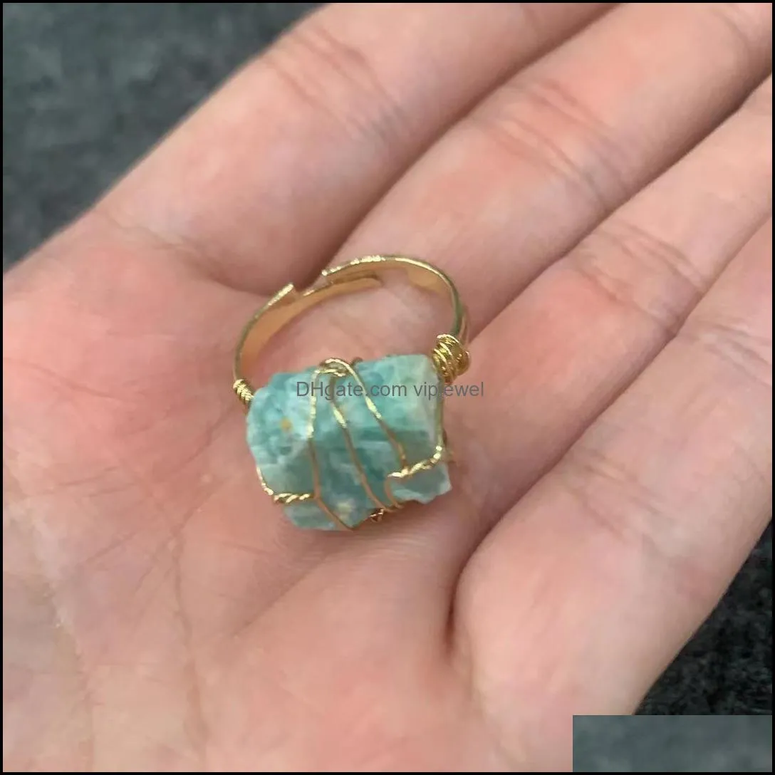 bulk wholesale jewelry handmade wire wrap natural raw crystal rings healing stone for women green fluorite clear quartz citrine amethyst pink quartz