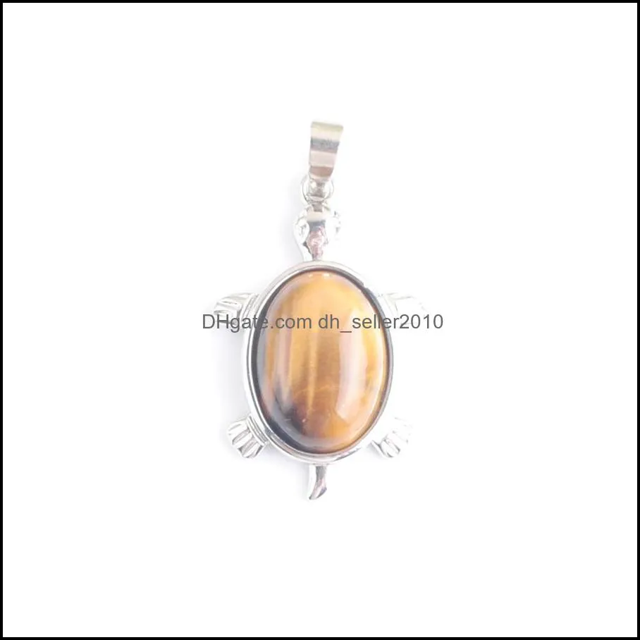 tiger`s eye gemstone turtle charm pendant animal jewelry silver alloy stone beads factory directly wholesale dn4311