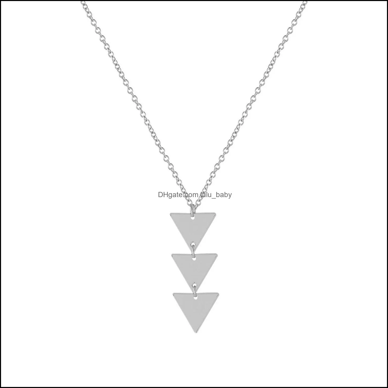 siler gold three triangle pendant necklace simple three round disc 75cm long chain necklaces jewelry for women