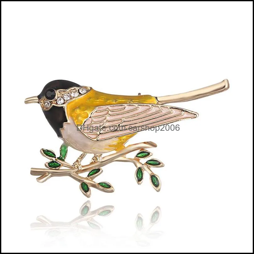 rhinestone colorful enamel oriole bird branch brooch pins men women`s alloy bird brooches for suits dress banquet brooch gift