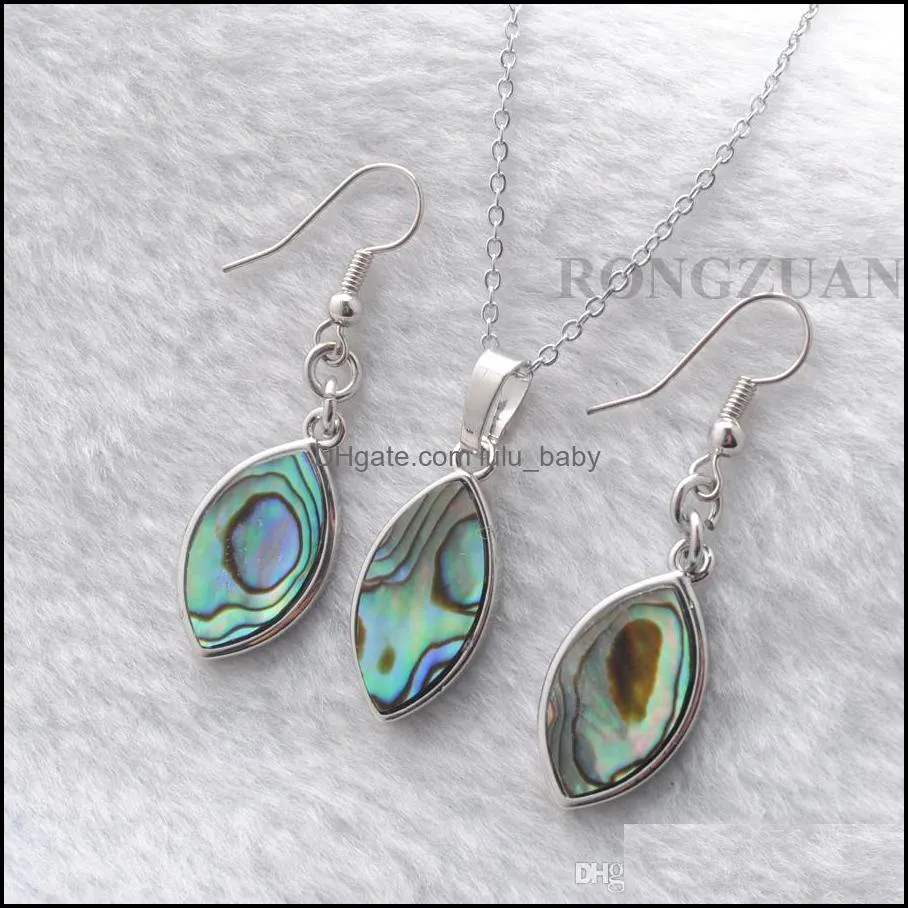 women jewelry set necklace abalone shell rhombus shape pendant beads hook dangle earrings necklace fashion jewellery 18