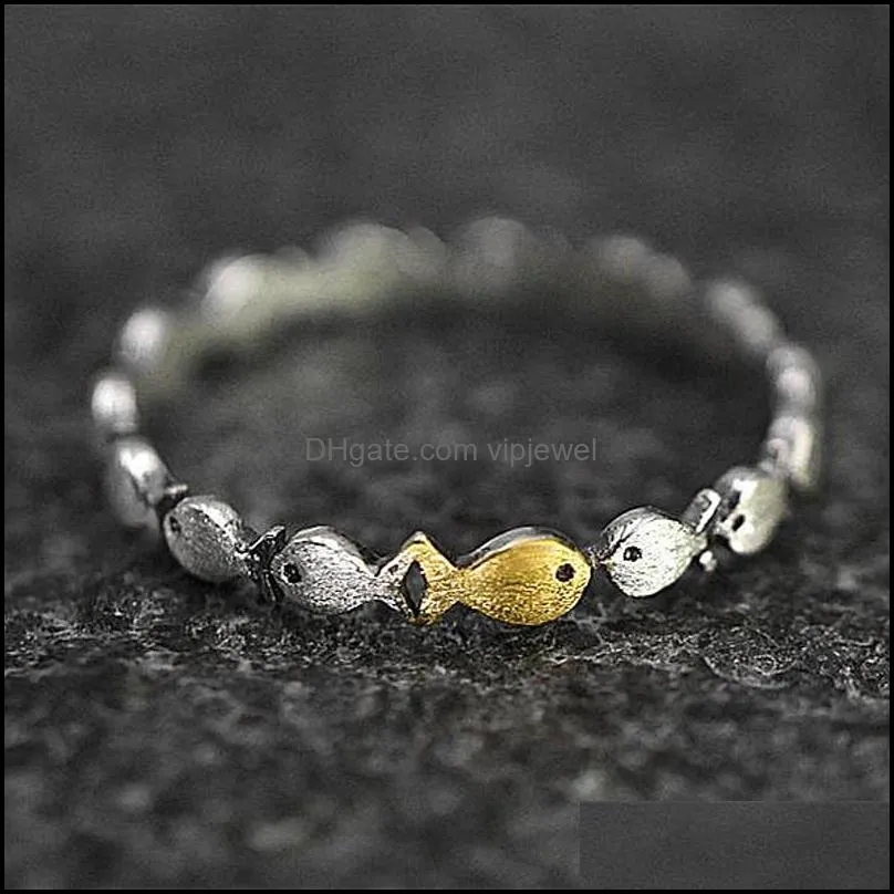 european american fashion silver gold tone simple fish ring cute double color stackable animal finger ring girl women jewelry gifts