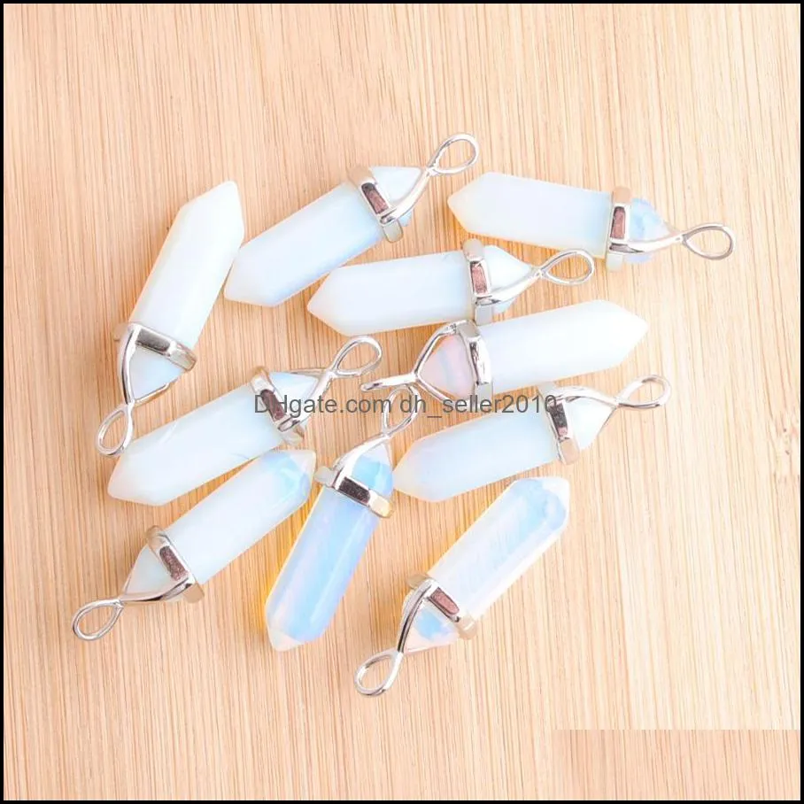 natural opal gemstone hexagonal pendant bullet hexagonal prism point healing charm beads for necklaces earrings jewelry making wholesale