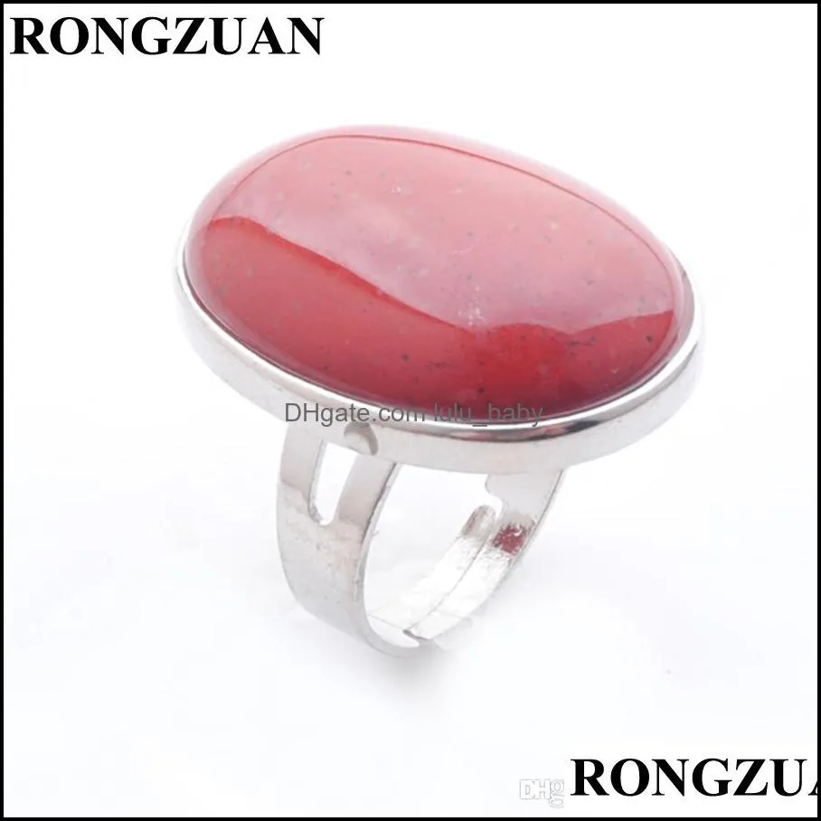 resizable oval cabochon natural stone beads rings for women finger rings adjustable fashion jewelry silver plated metal