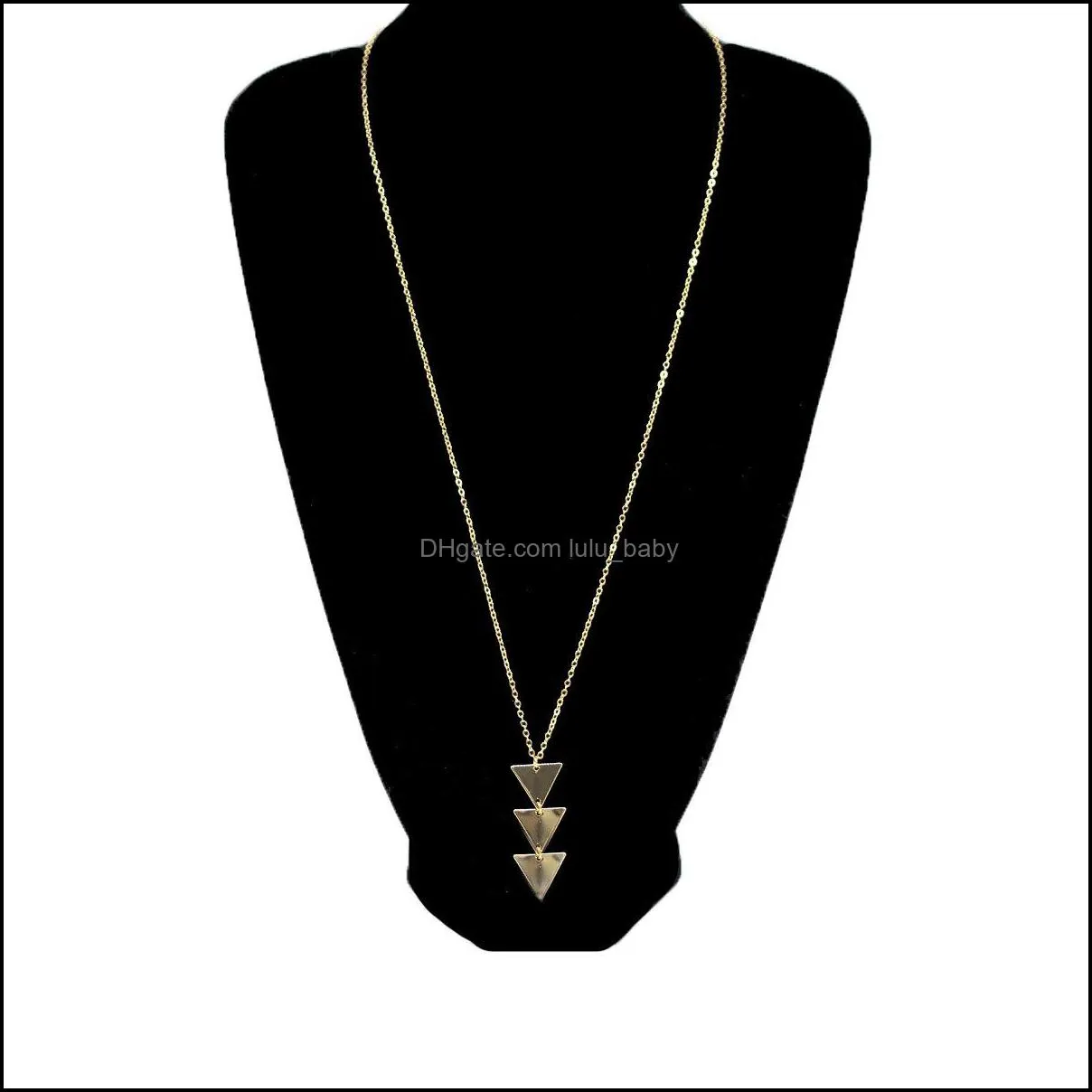 siler gold three triangle pendant necklace simple three round disc 75cm long chain necklaces jewelry for women