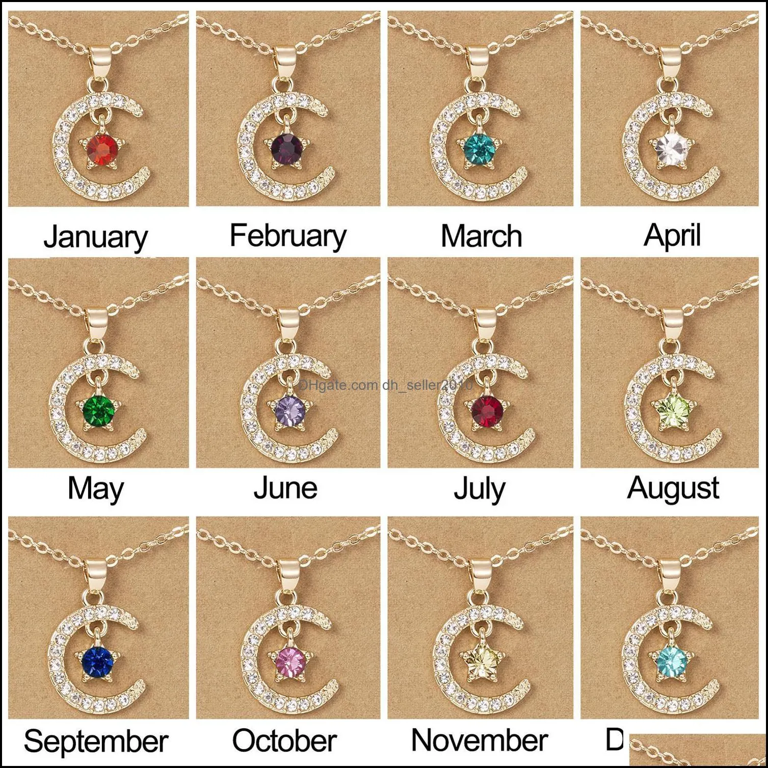 trendy moon star birthstone pendant necklace wish card for women crystal gold color clavicle chain mom birthday jewelry gifts