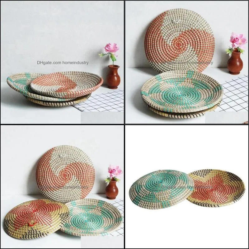 Mats & Pads 2 Pcs Round Woven Placemats, Natural Straw Braided Non-Slip Weave A B