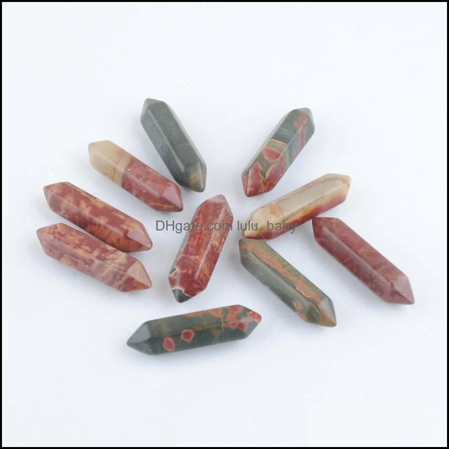 natural gemstone pendant beads hexagonal healing pointed reiki chakra no drilling hole flourite labradoirte agate jewelry wholesale 30x8mm