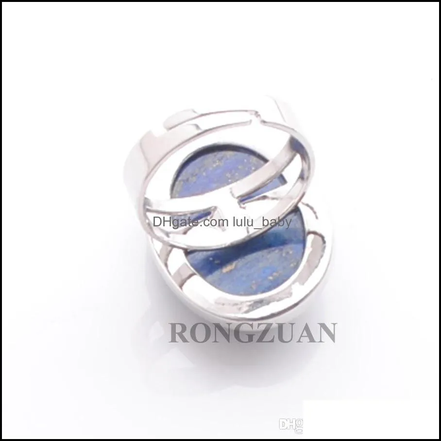 resizable oval cabochon natural stone beads rings for women finger rings adjustable fashion jewelry silver plated metal