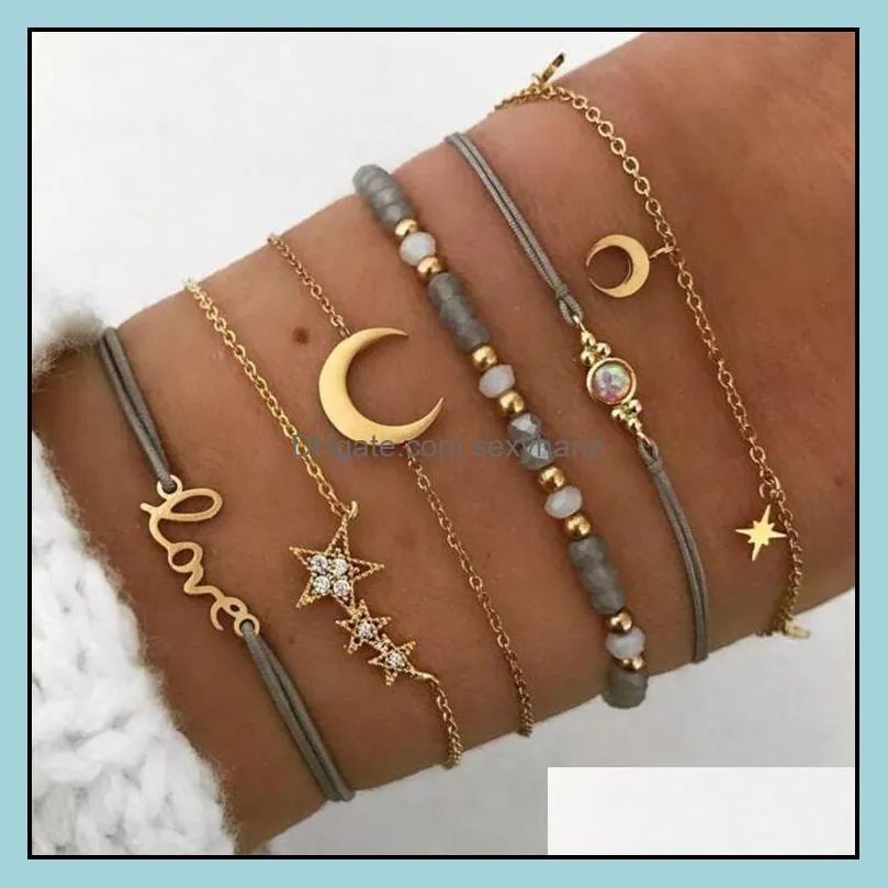 gold cuff bracelet female cute simple moon star coin pearl braid bead bracelet jewelry set hypoallergenic gift