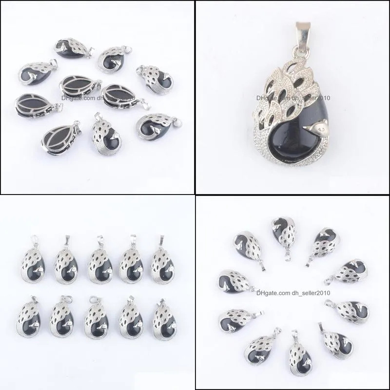 natural stone water drop pendulum pendant black obsidian peacock pattern reiki men women jewelry wholesale dn4358