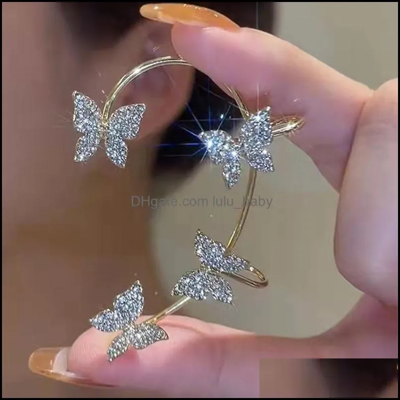 shiny zircon butterfly ear cuff without piercing earrings for women fashion wrap ear clip earring bride wedding jewelry