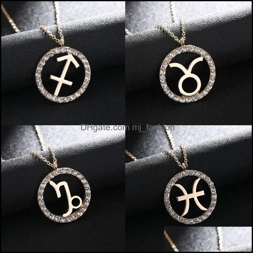 18k gold zodiac sign round pendant necklace aries gemini libra 12 constellation classic necklace diamond jewelry