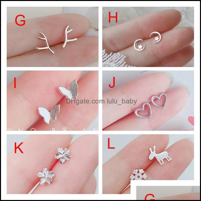 fashion 925 silver needle korean earrings women girls cute bowknot love heart silver stud earring 10-12mm