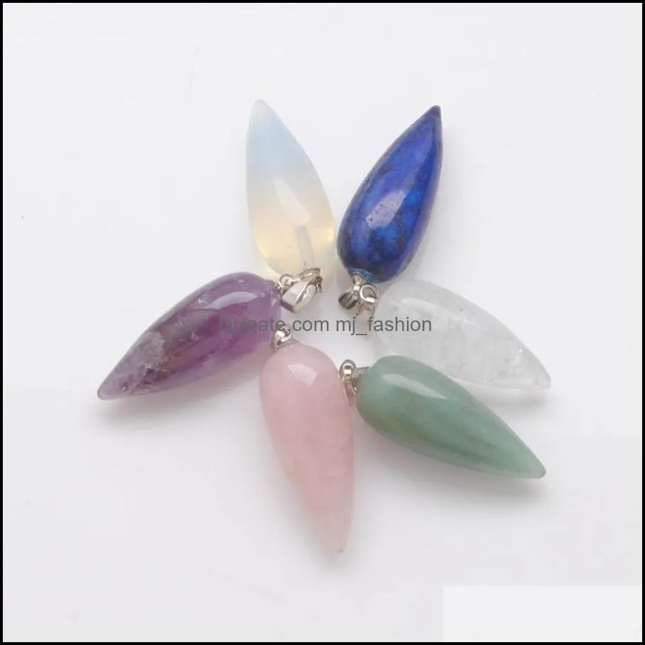 popular fashion stone pendants women man jewelry drop-shaped natural raw gem stone amethyst lapis opal crystal