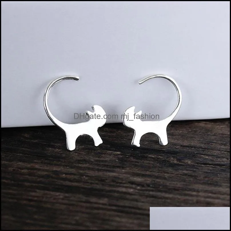 925 sterling silver cute dangle earring creative long tail hang cat earrings animal jewlery for woman