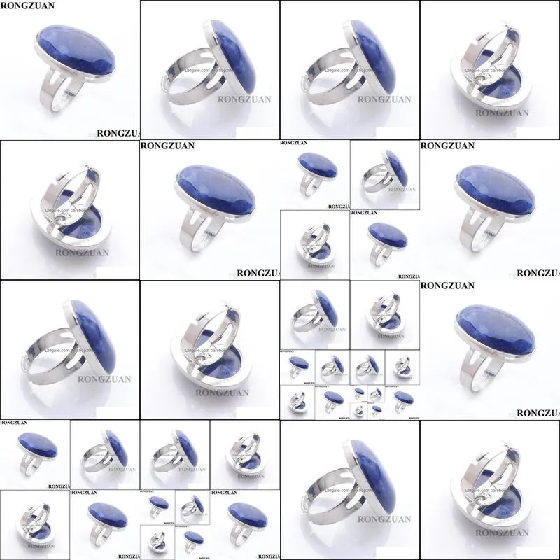 natural blue-veins stone oval cabochon bead adjustable finger ring for men women party rings fashion jewelry silver color dx3078