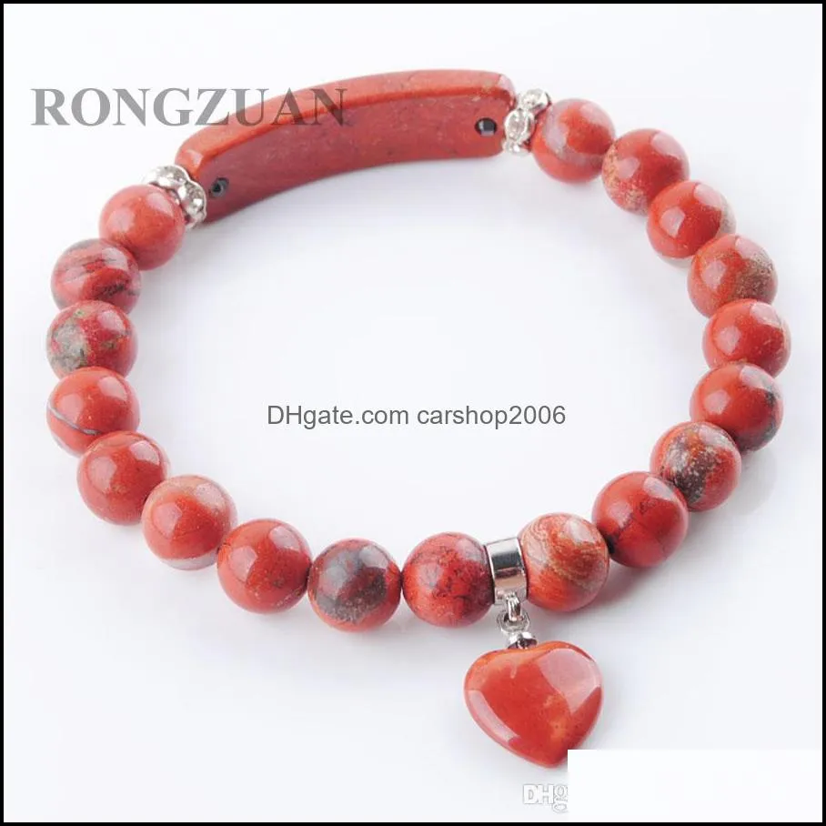 natural red river jasper gemstone 8mm beads women stretch bracelets healing reiki charm bangles heart shape pendant jewelry dk3321