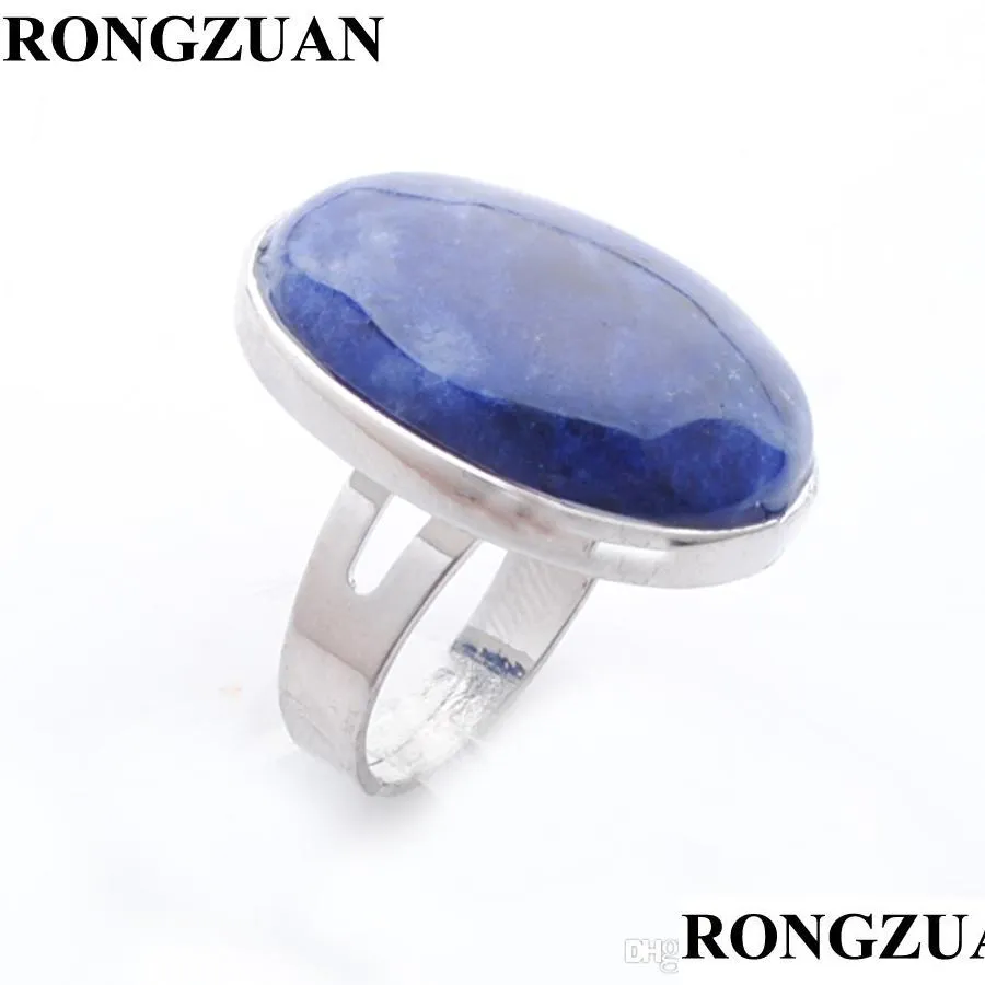 natural blue-veins stone oval cabochon bead adjustable finger ring for men women party rings fashion jewelry silver color dx3078