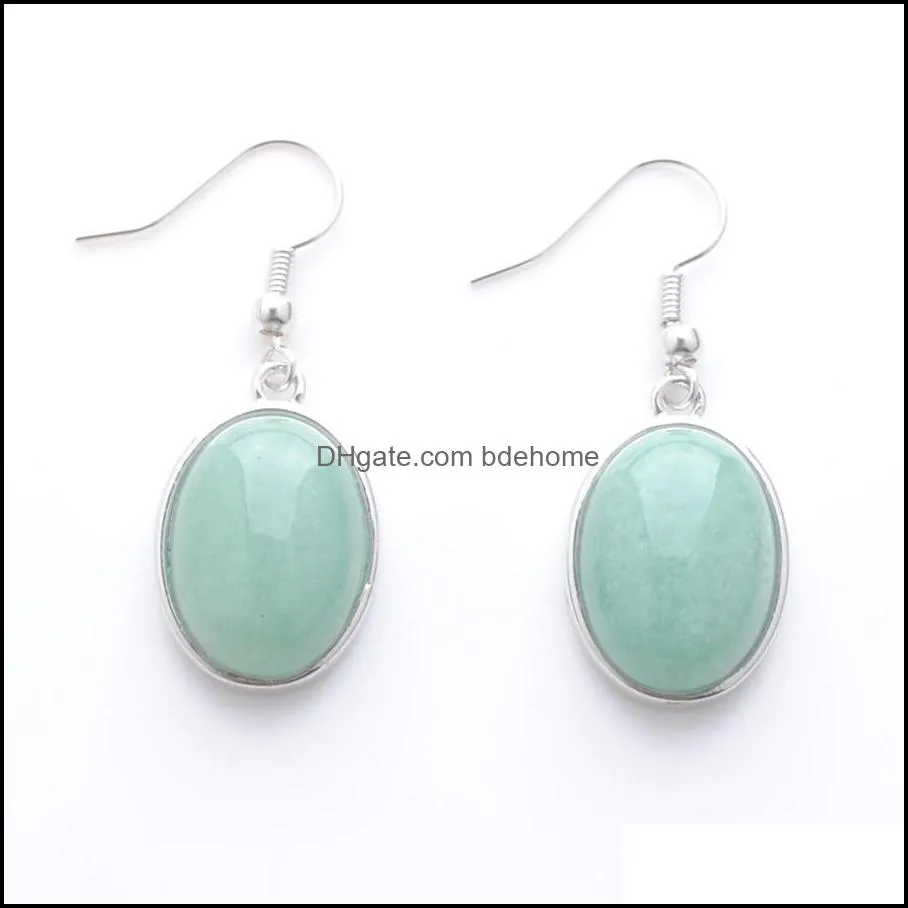 natural stone dangle earrings for women girl jewelry gifts bead oval hook drop earrings amethyst aventurine opal agate jade dbr337