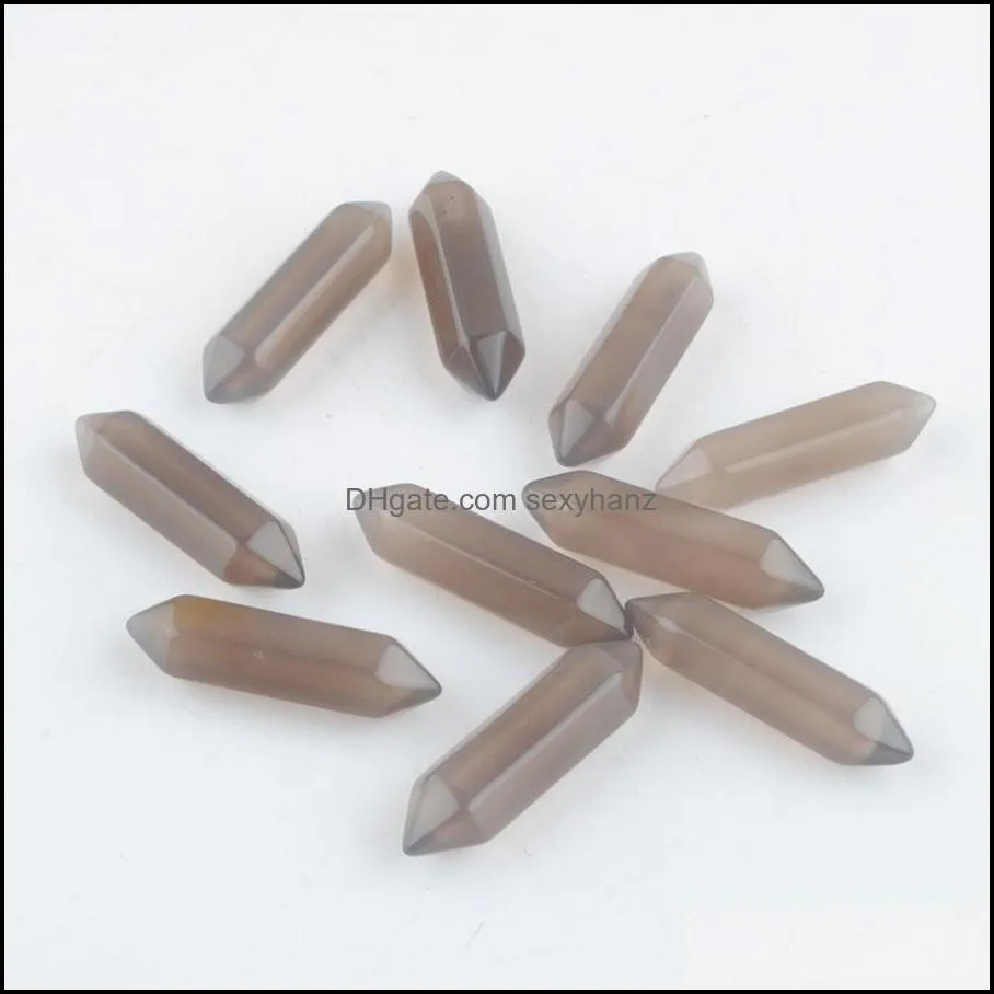 grey agate gemstone hexagonal pillar pointed reiki chakra natural stone no hole pendant beads jewelry wholesale 30x8mm du3389