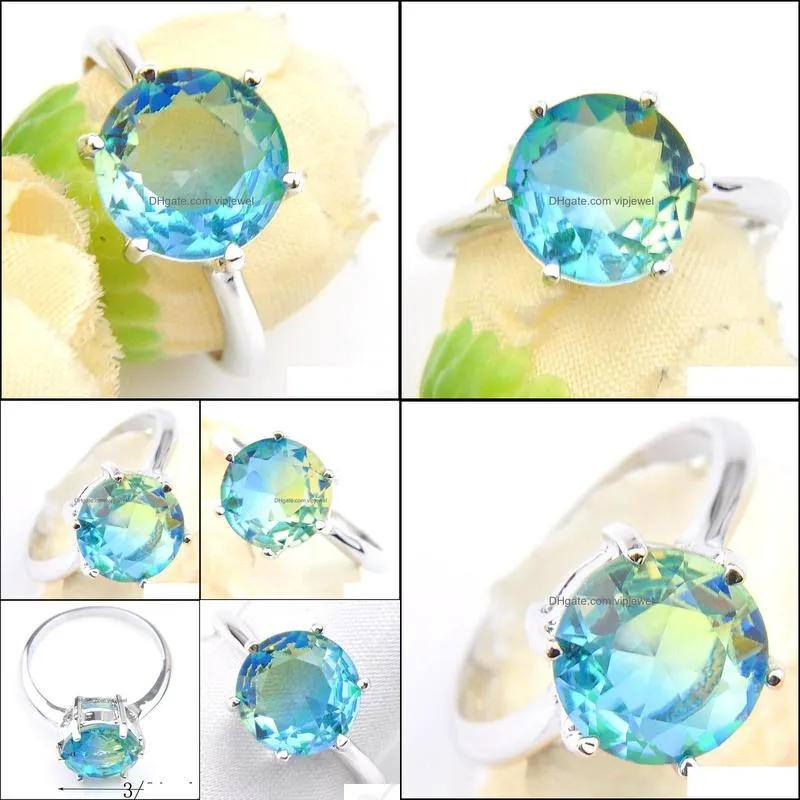 2 pcs/lot holiday jewelry gift newest round shaped bi-colored tourmalin gemstone 925 sterling silver plated ring