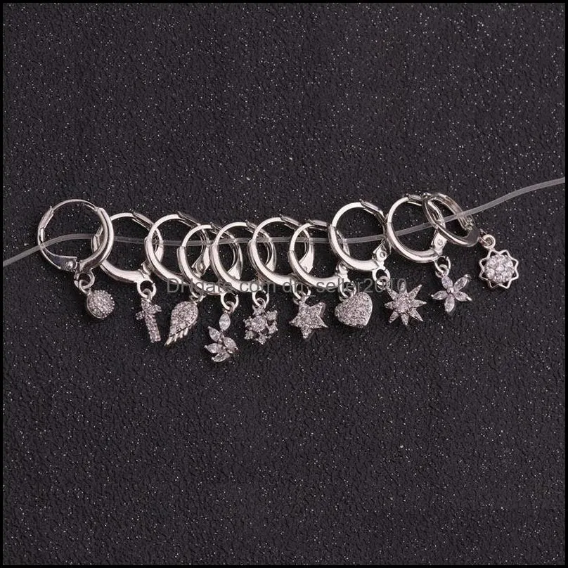 1piece heart crown moon star piercing dangle earrings for women jewelry circle starfish women cubic zircon stud earrings