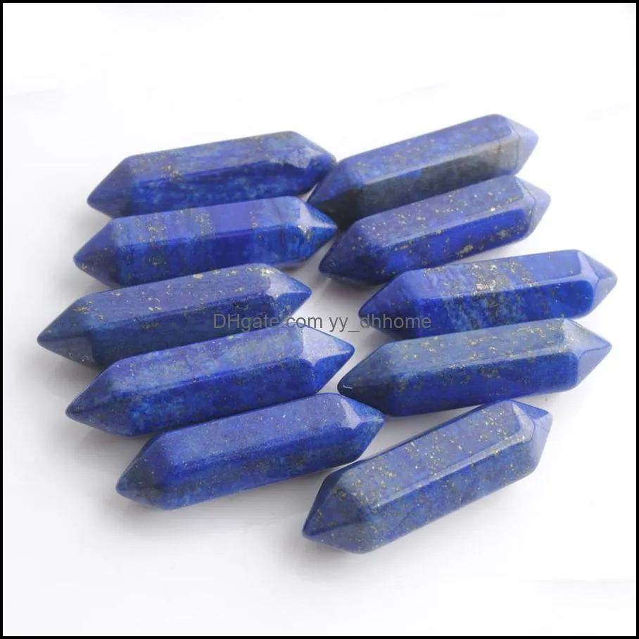 wholesale hexagonal pillar gemstones reiki chakra natural lapis lazuli stone no hole beads pendant for jewelry making 30x8mm du3308