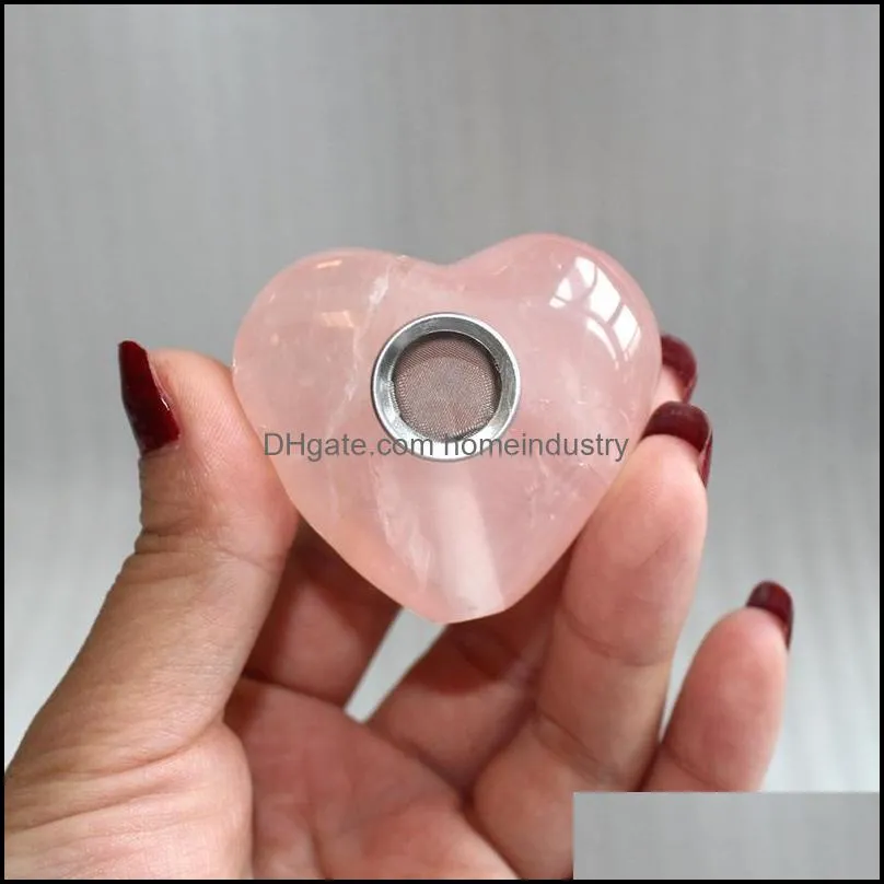 Unique Natural Pink Crystal Pipe Heart Shape Smoke Pipes Oil Burner Tobacco Pipe For Smoking YD2002