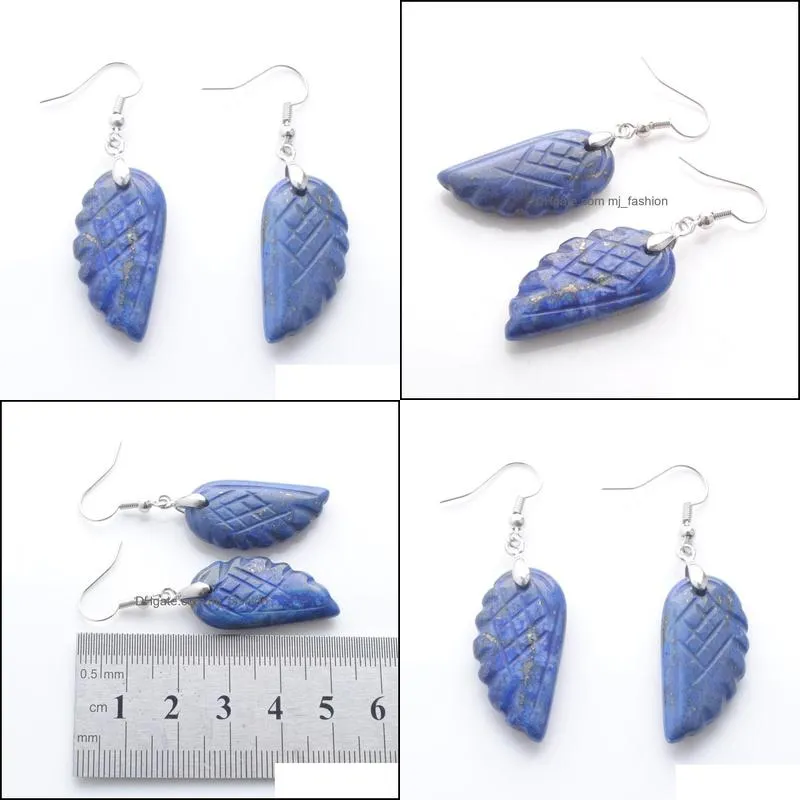 new popular fashion dangle earring for women natural gemstone lapis lazuli carved angel wings shape hanging earrings jewelry dr3296